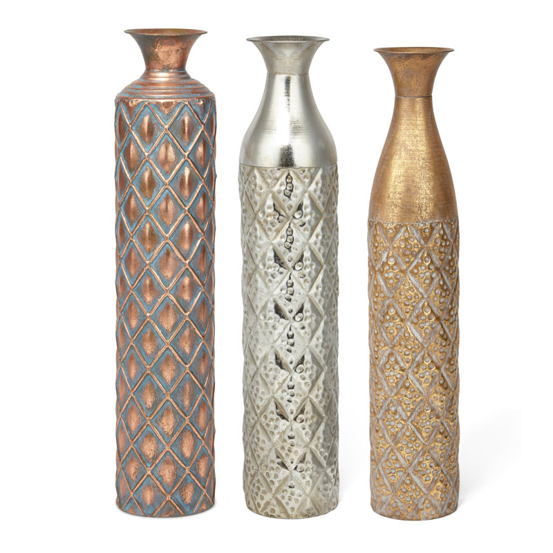 World Menagerie Farmington MetalBased Narrow 3 Piece Floor Vase Set